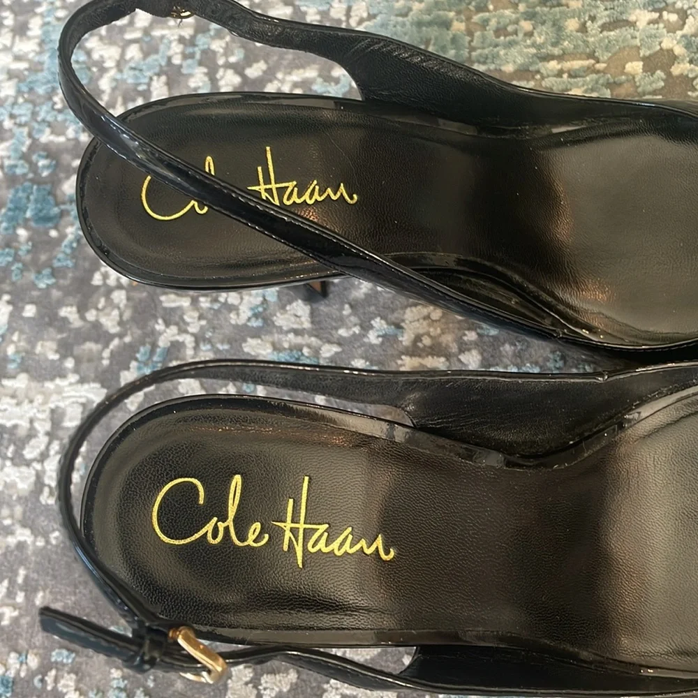 Cole Haan Air Talia Black Patent Leather Open Toe Slingback Heel Size 7C… - Picture 7 of 13